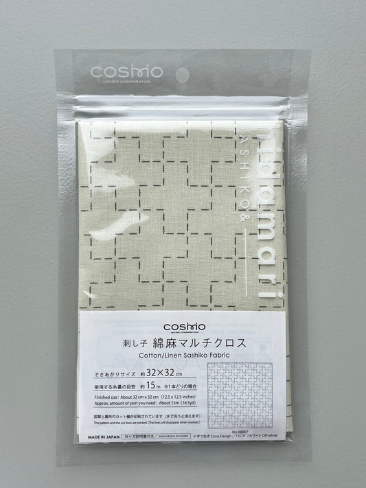 COSMO hidamari 刺し子綿麻マルチクロス 十字つなぎ（オフホワイト） No.98907-12 - COSMO コスモ