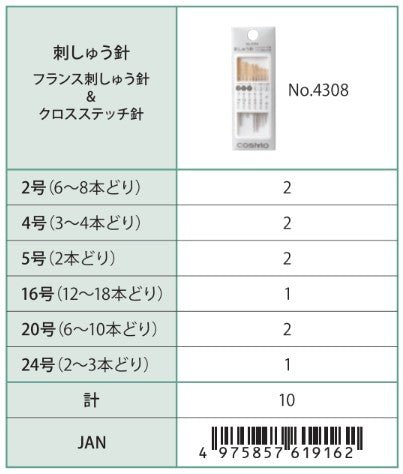COSMO刺しゅう針（フランス刺しゅう針＆クロスステッチ針） No.4308 - COSMO コスモ